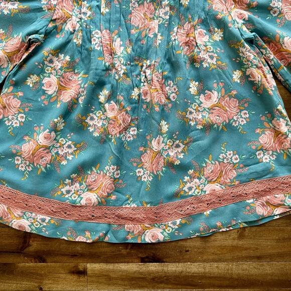 NWT Matilda Jane Just Imagine Afina Blue Pink Floral Rayon Top Long Sleeves 4 - Picture 4 of 7